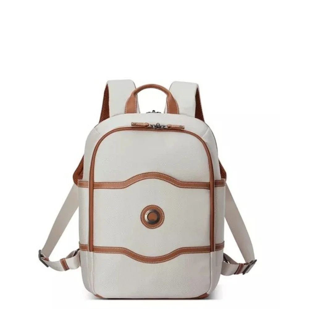 Delsey Paris Chatelet Air 2.0 Laptop Backpack Angora White Vegan Leather Trim